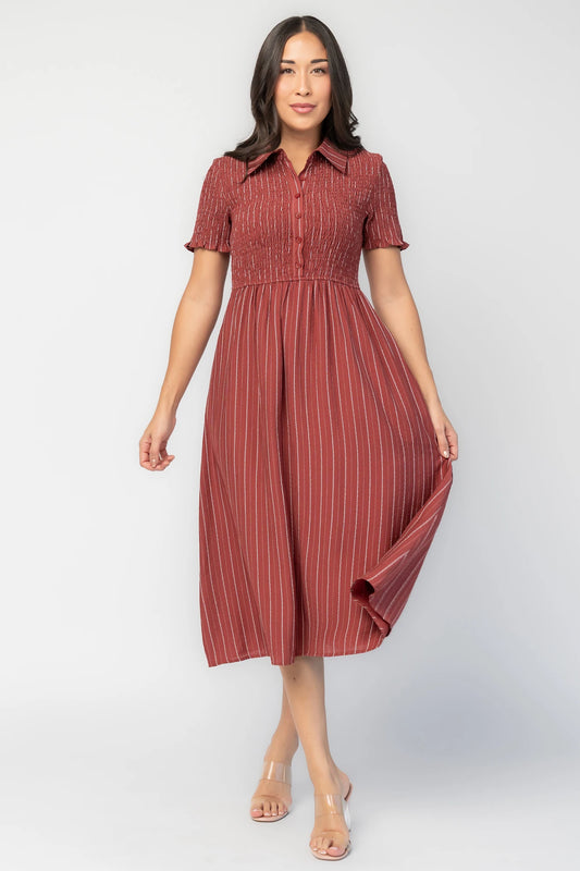 Dottie Striped Midi Dress | Light Burgundy