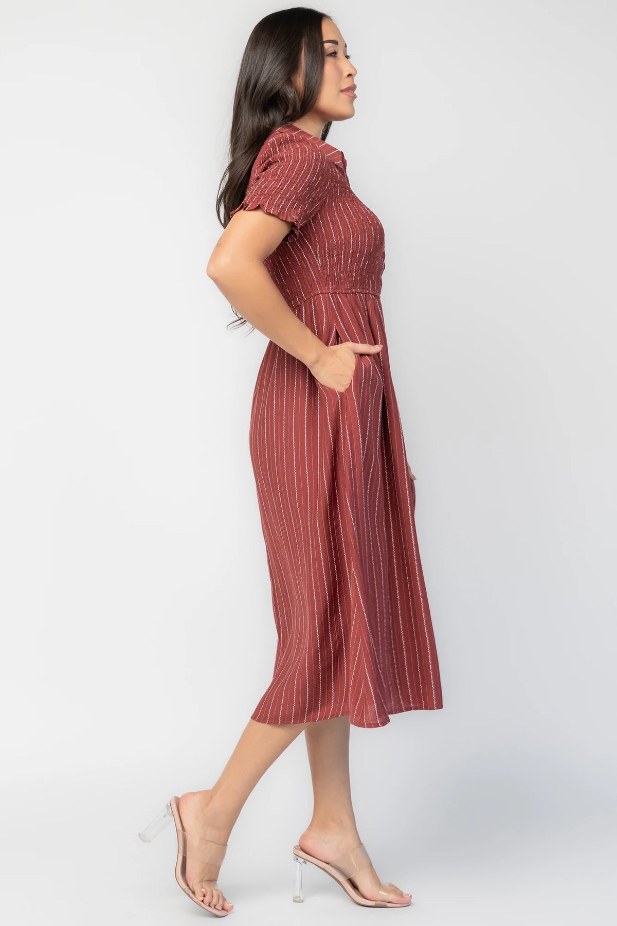 Dottie Striped Midi Dress | Light Burgundy