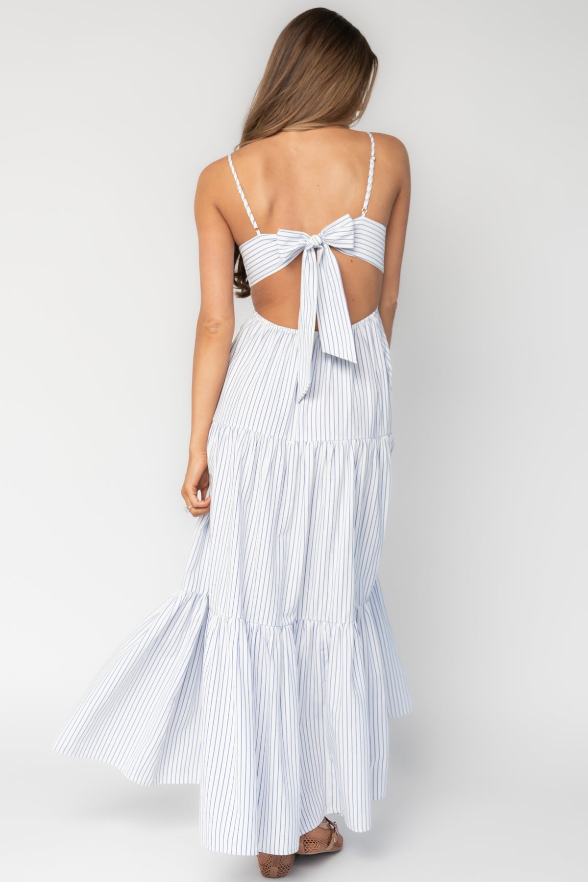 Ramos Tiered Maxi Dress | White + Blue Stripe