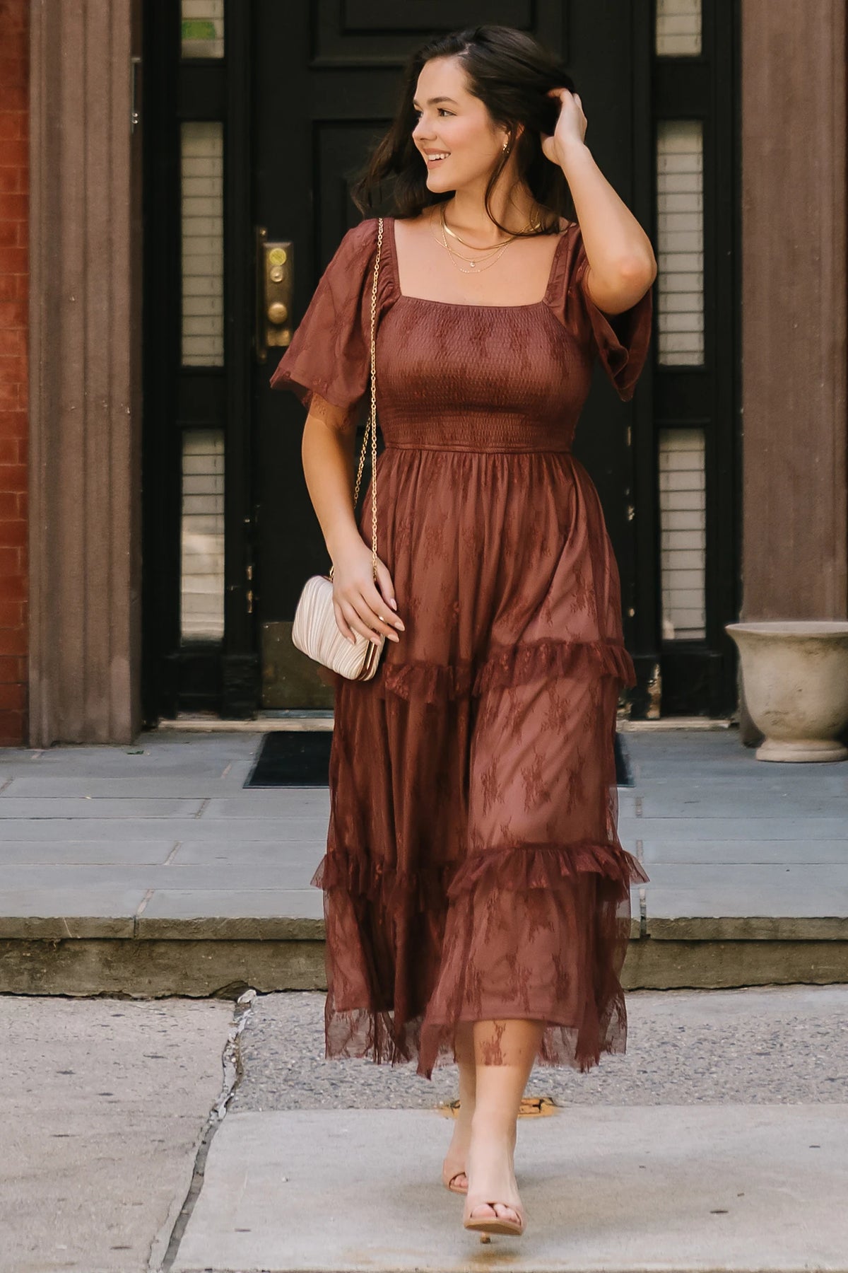 Auden Lace Midi Dress | Mahogany