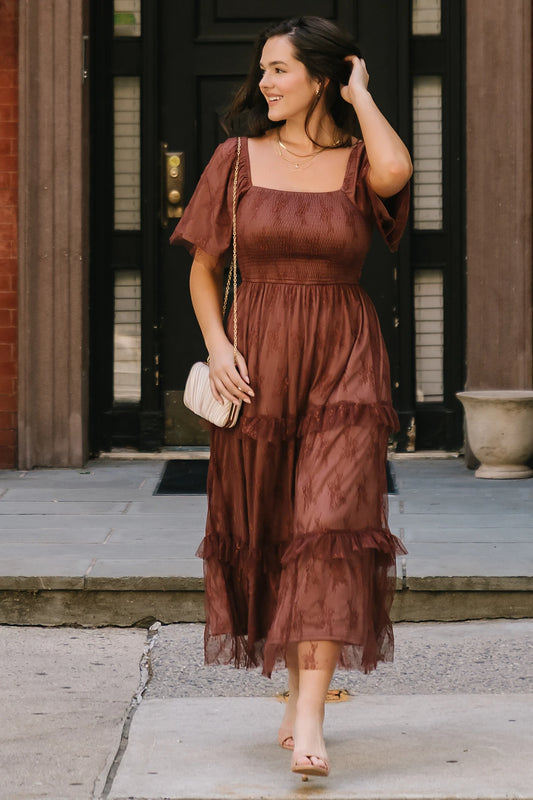Auden Lace Midi Dress | Mahogany