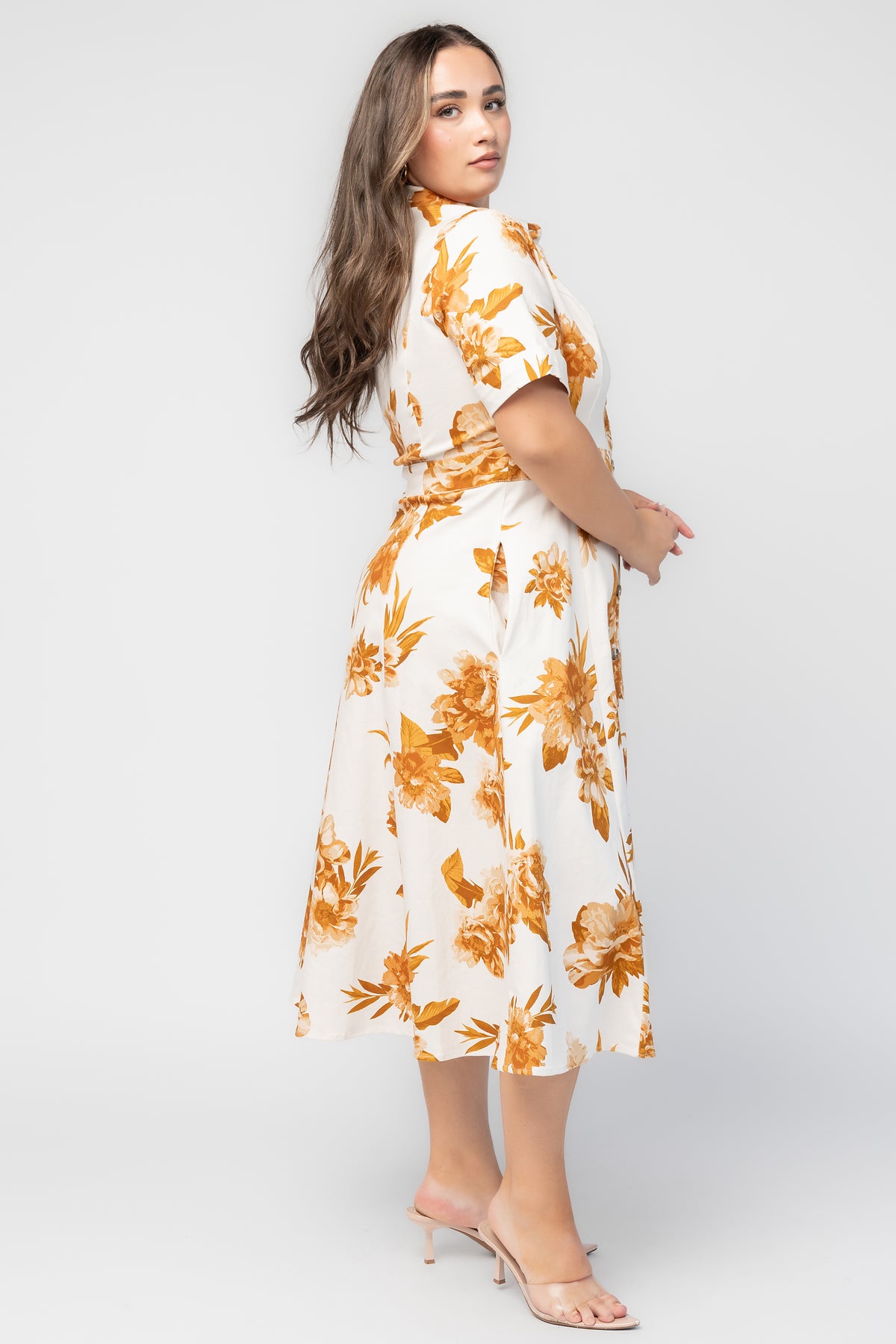 Selena Button Up Dress | Ivory + Golden Floral