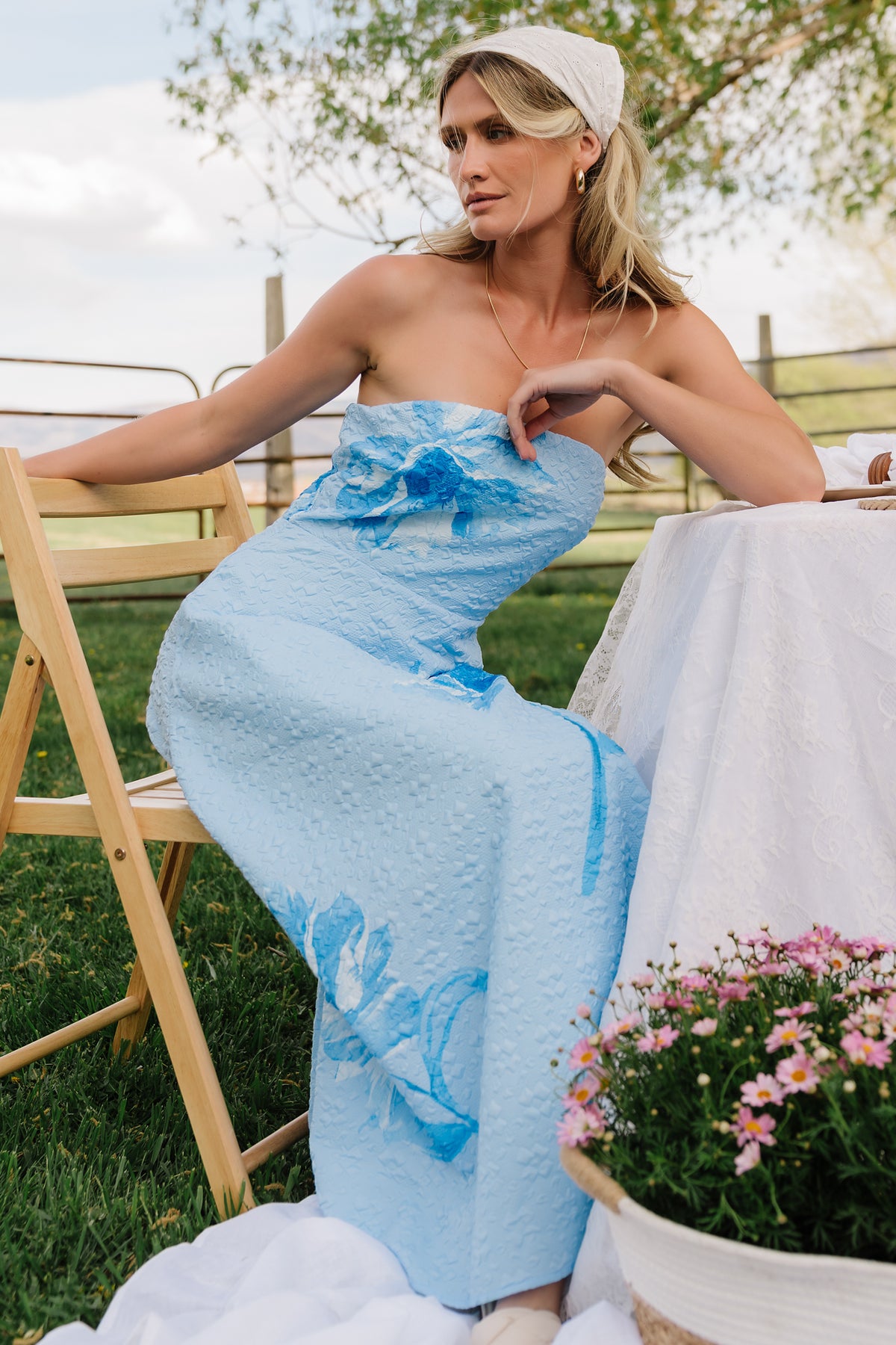 Genesis Strapless Midi Dress | Light Blue