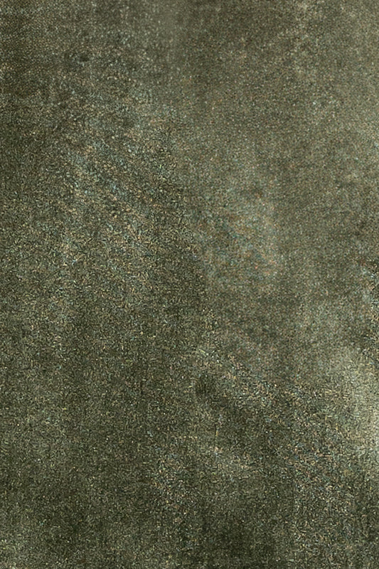 Close-up of Olive Tatiana Velvet fabric swatch showing plush pile, subtle sheen, and stretch texture on sample card.