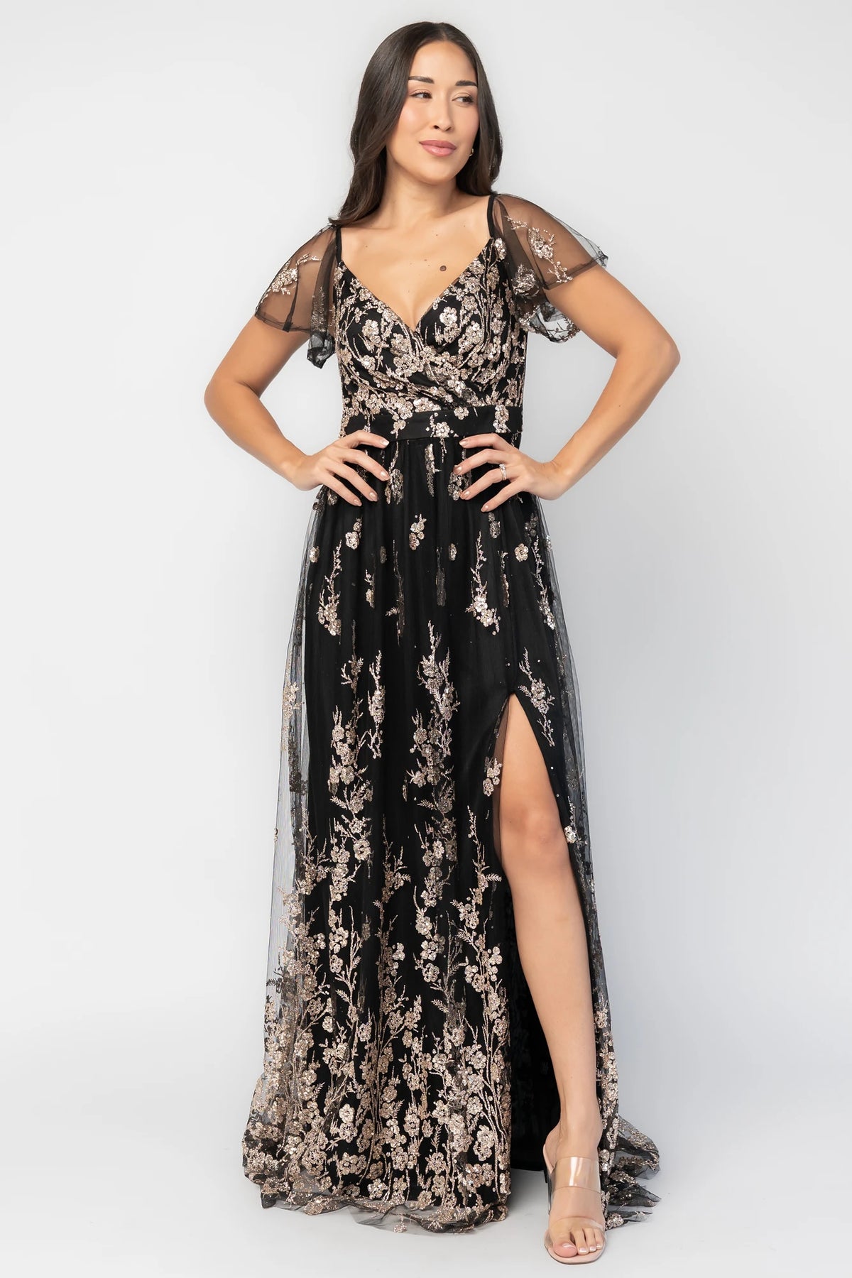 Esmerelda Shimmer Gown | Black + Rose