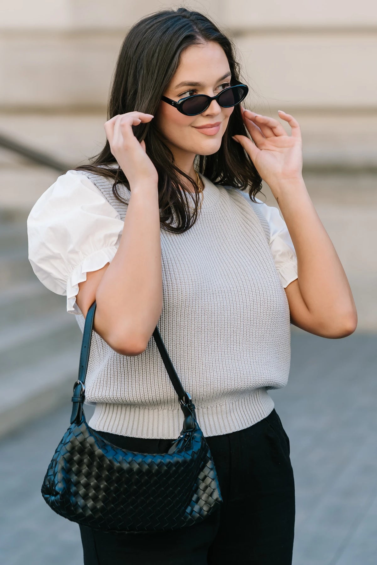 Taylor Puff Sleeve Top | Gray + Ivory