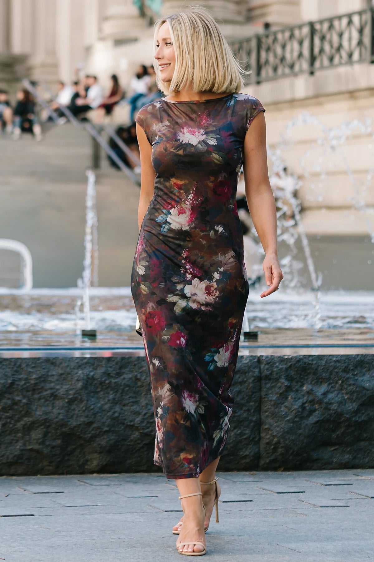 Daniela Mesh Midi Dress | Dark Vintage Floral