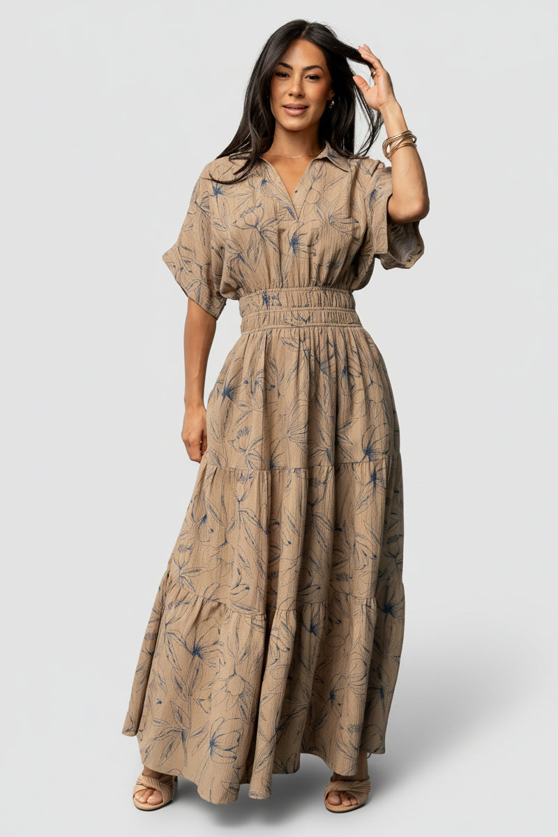 Hedda Tiered Maxi Dress | Natural + Blue Floral
