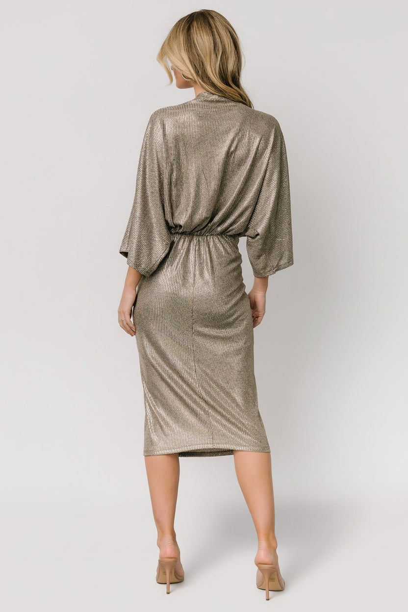 Ciara Ruched Midi Dress | Silver Metallic