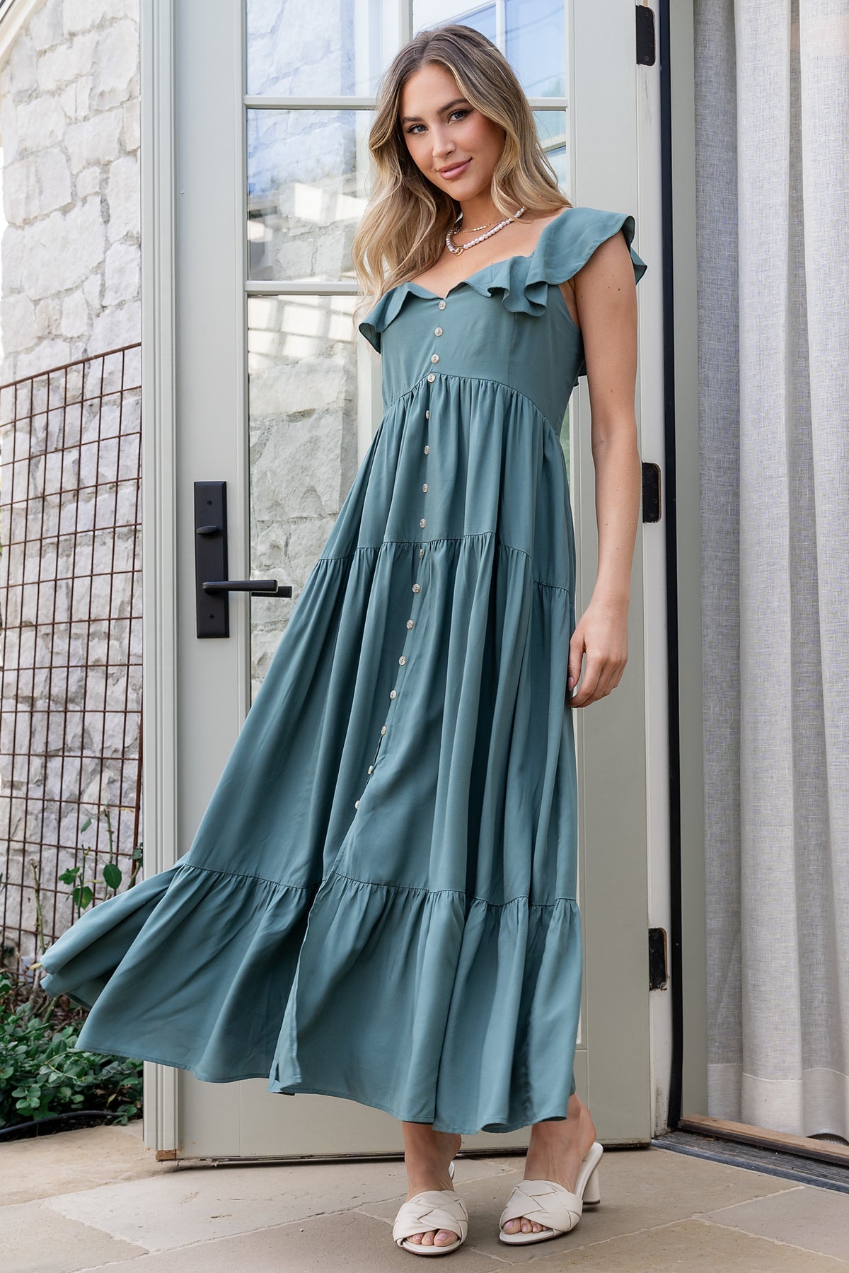 Ellie Ruffle Top Dress | Deep Teal