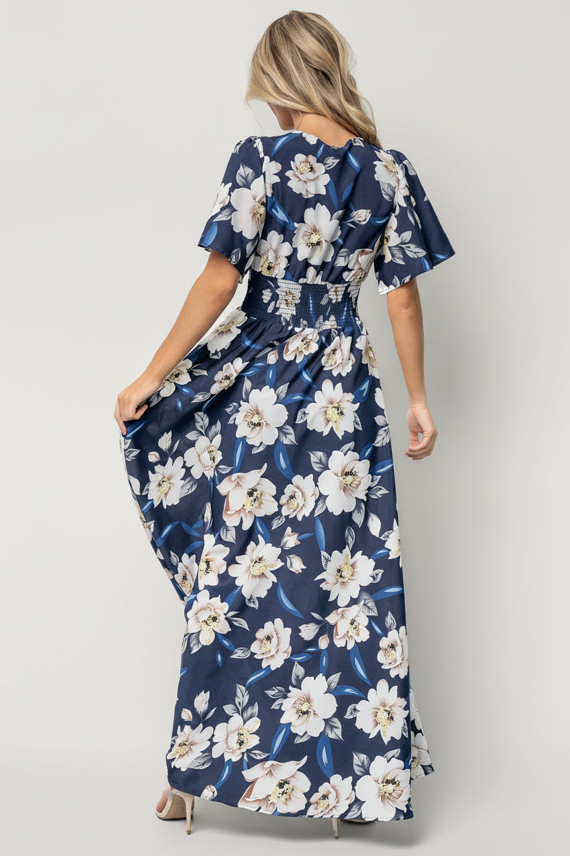 Verona Smocked Maxi Dress | Navy + White Floral
