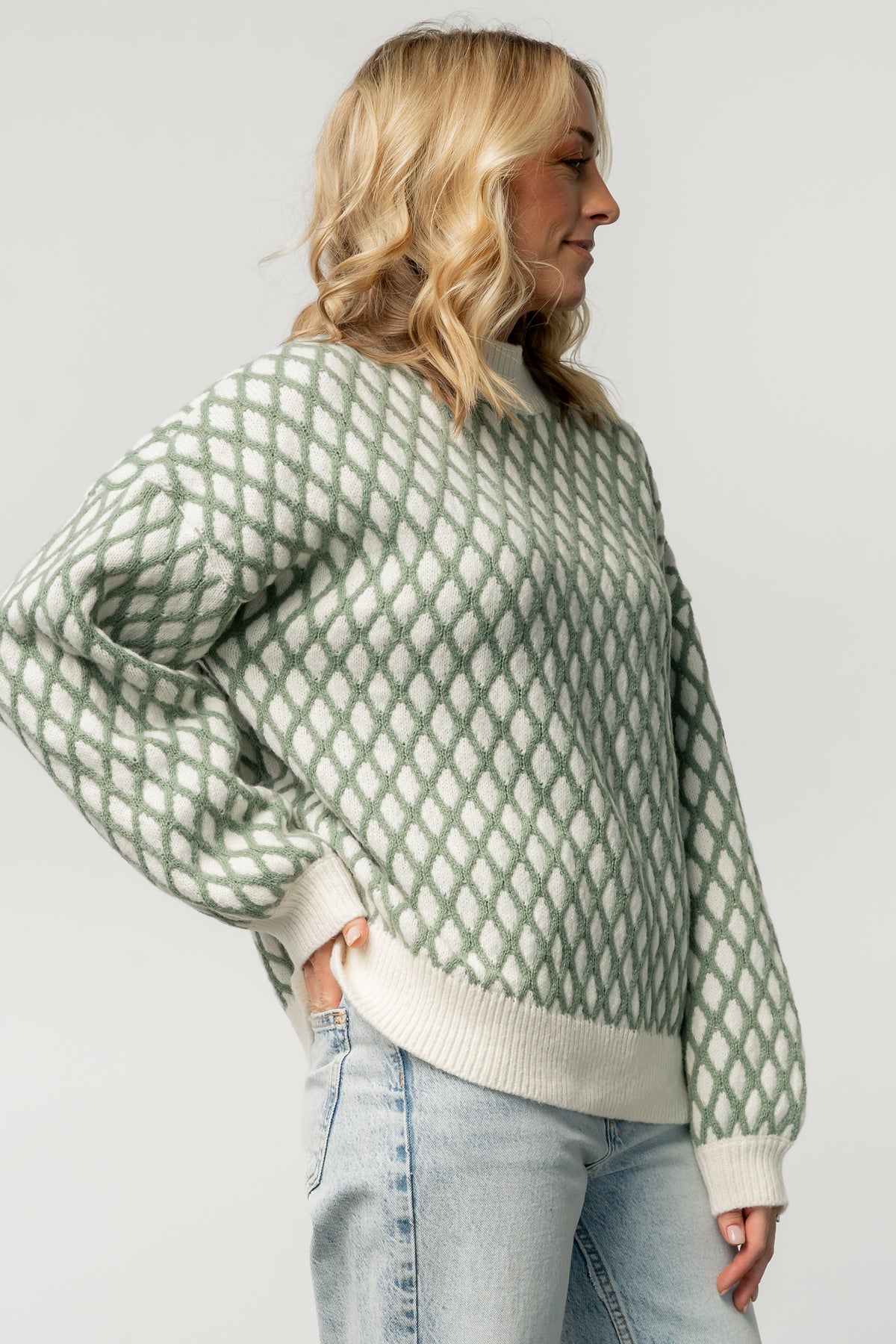 Hendrix Diamond Knit Sweater | Green