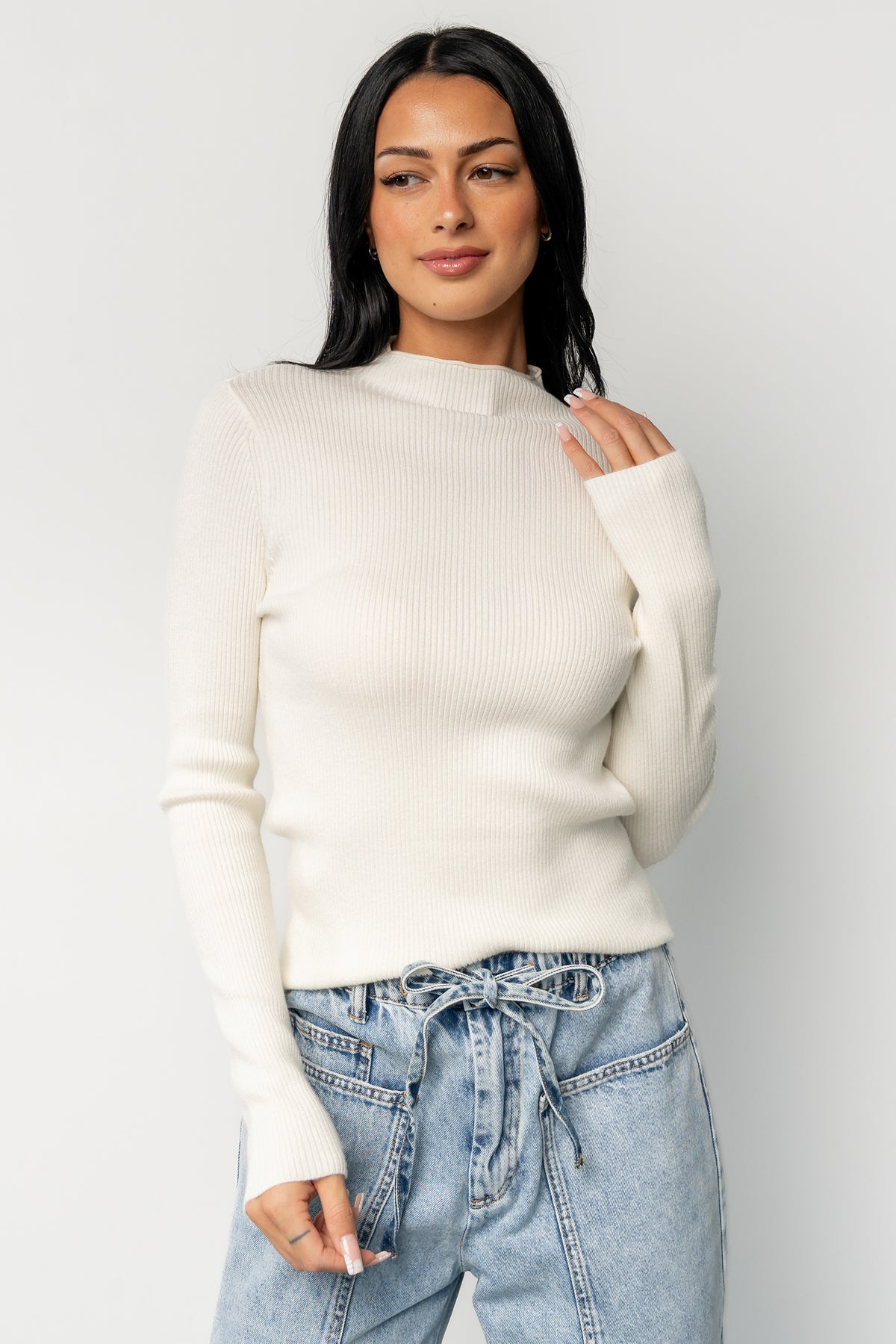 Ilsa Ribbed Sweater Top | Ivory