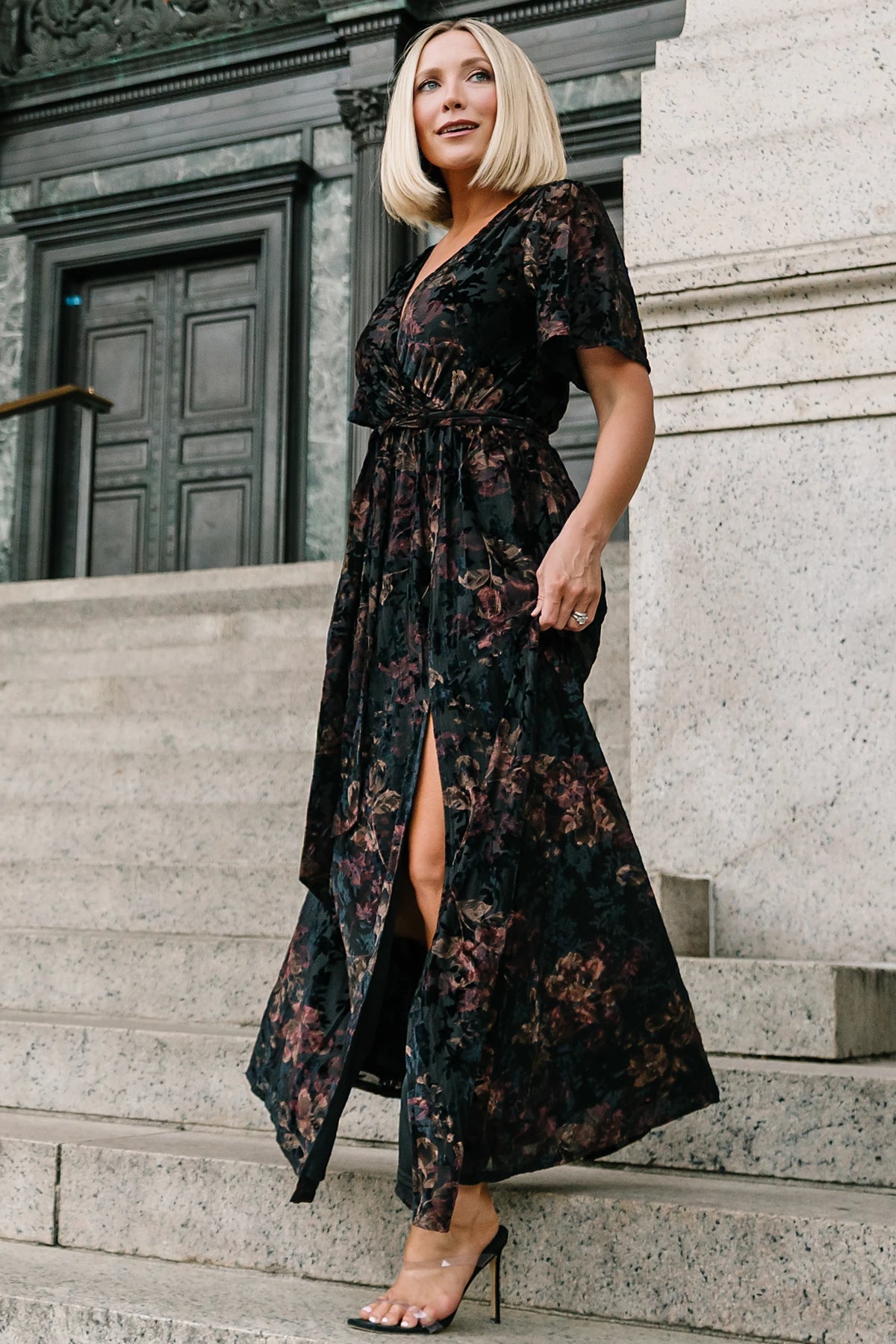 Uma Velvet Maxi Dress | Black Floral