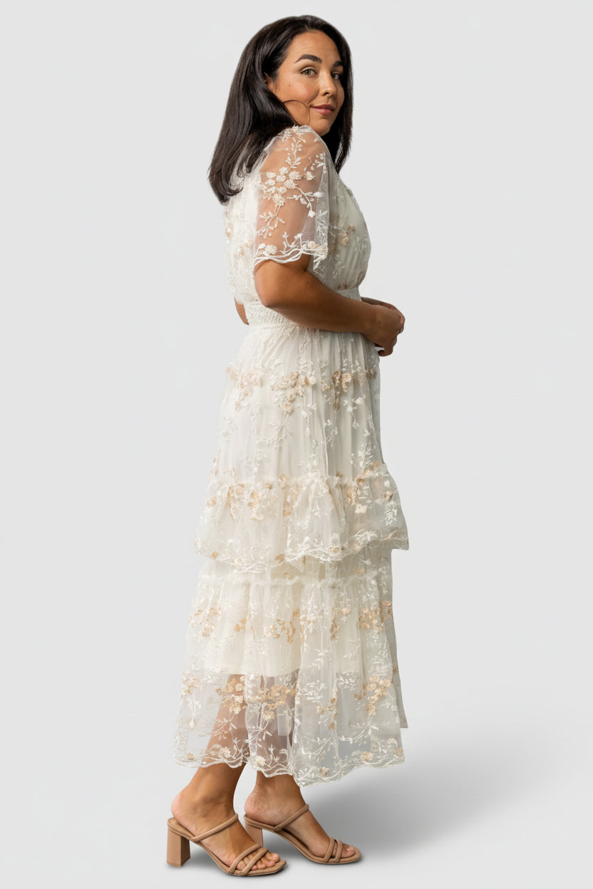 Eleanor Embroidered Midi Dress | Cream Floral