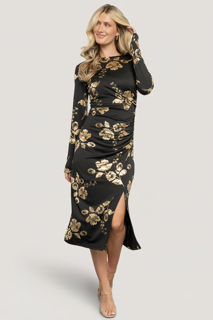 Valeria Midi Dress | Black + Gold