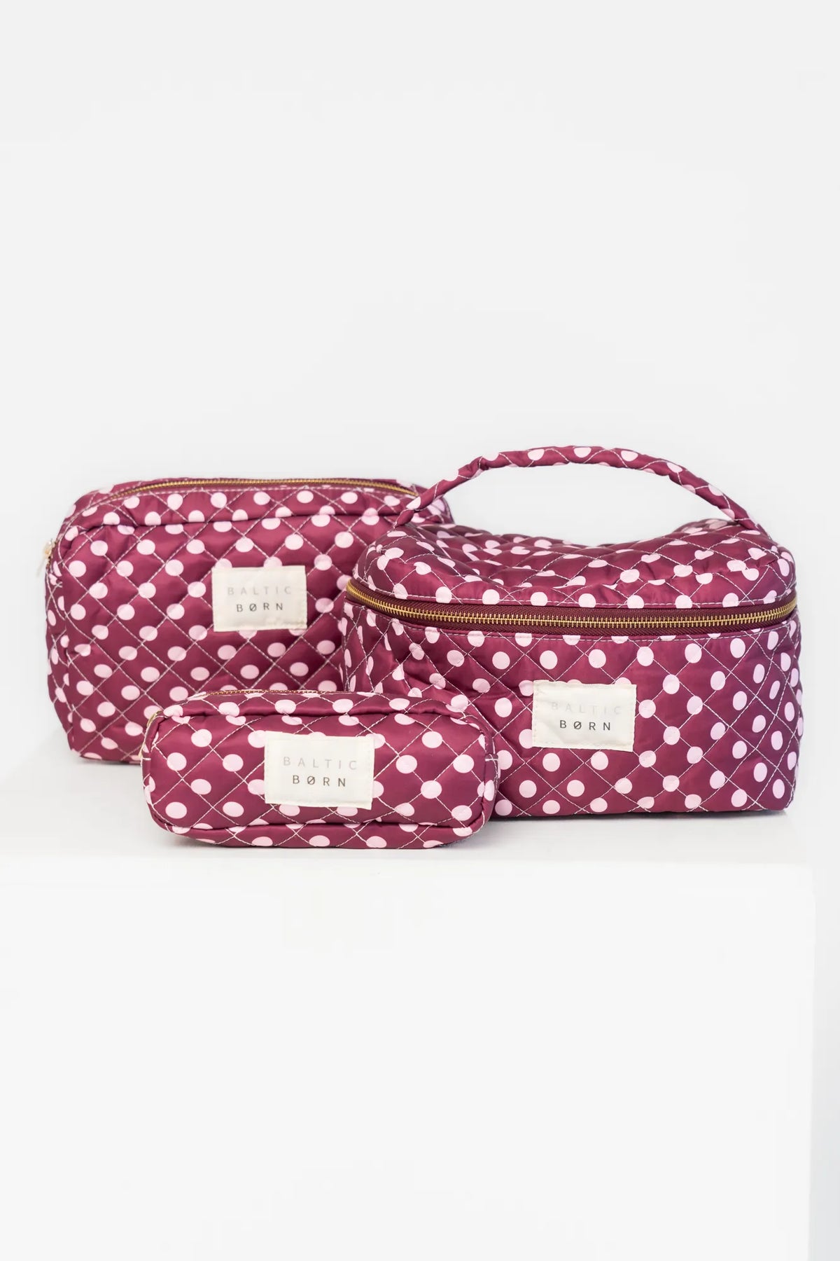 Kelani Quilted Cosmetic Bag Set | Berry + Pink