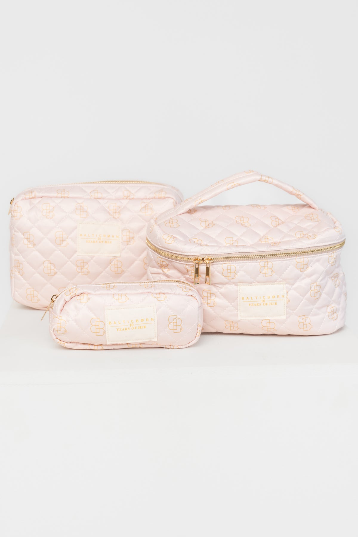 Kelani Quilted Cosmetic Bag Set | Pink