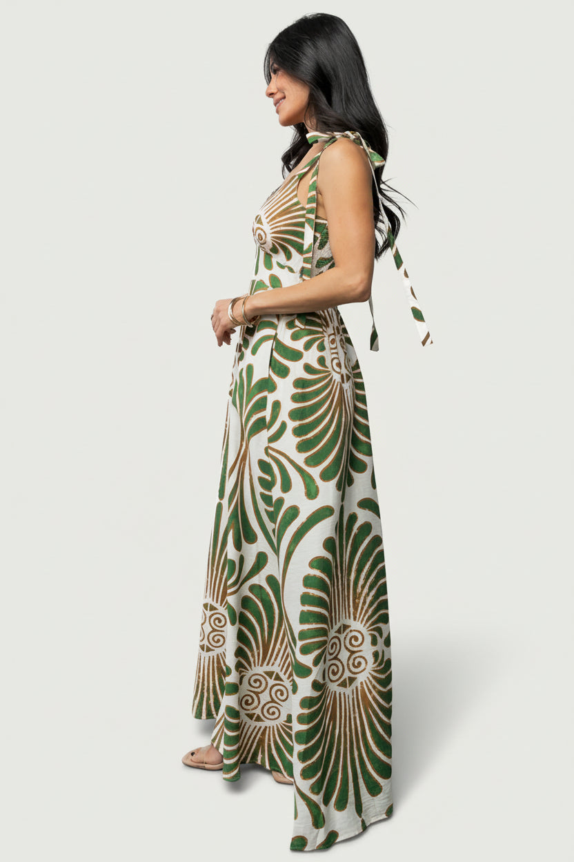 Camila Maxi Dress | Ivory + Green Print