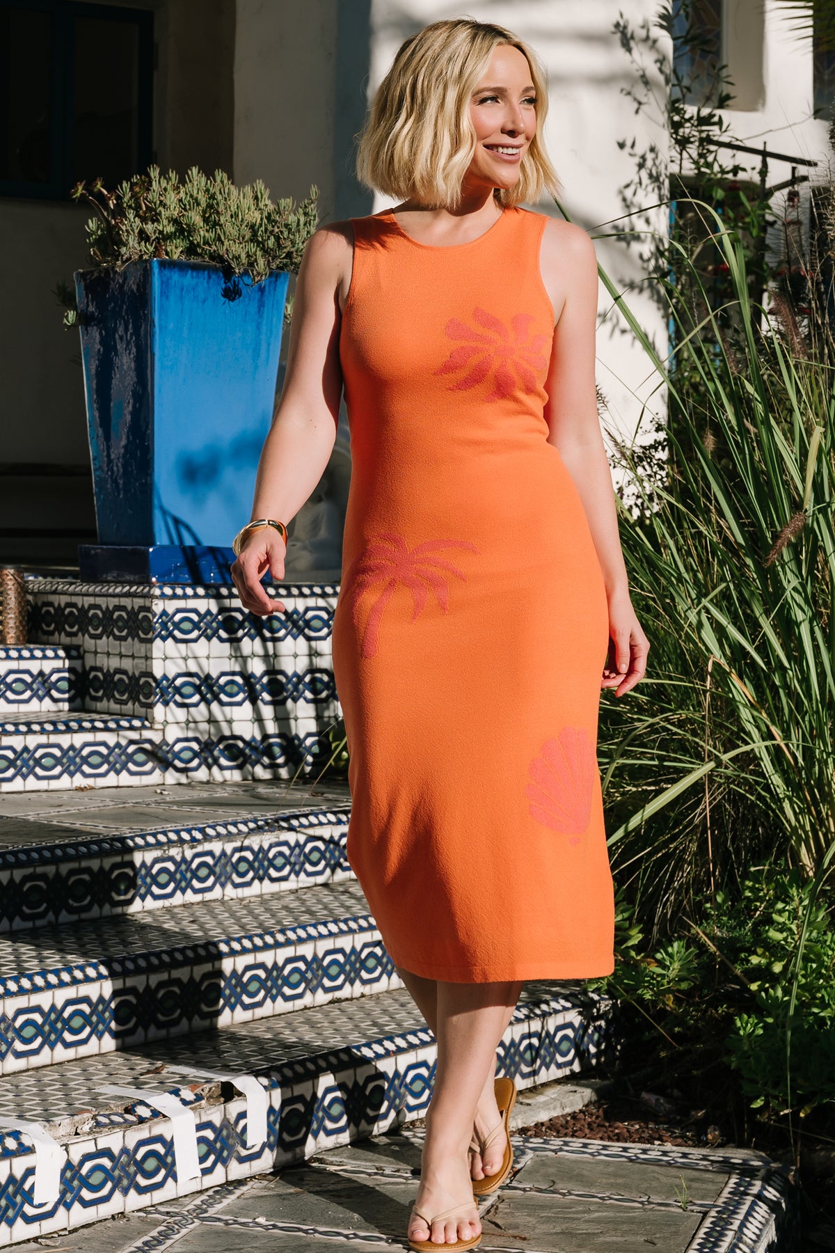 Raquel Knit Midi Dress | Orange + Pink Print