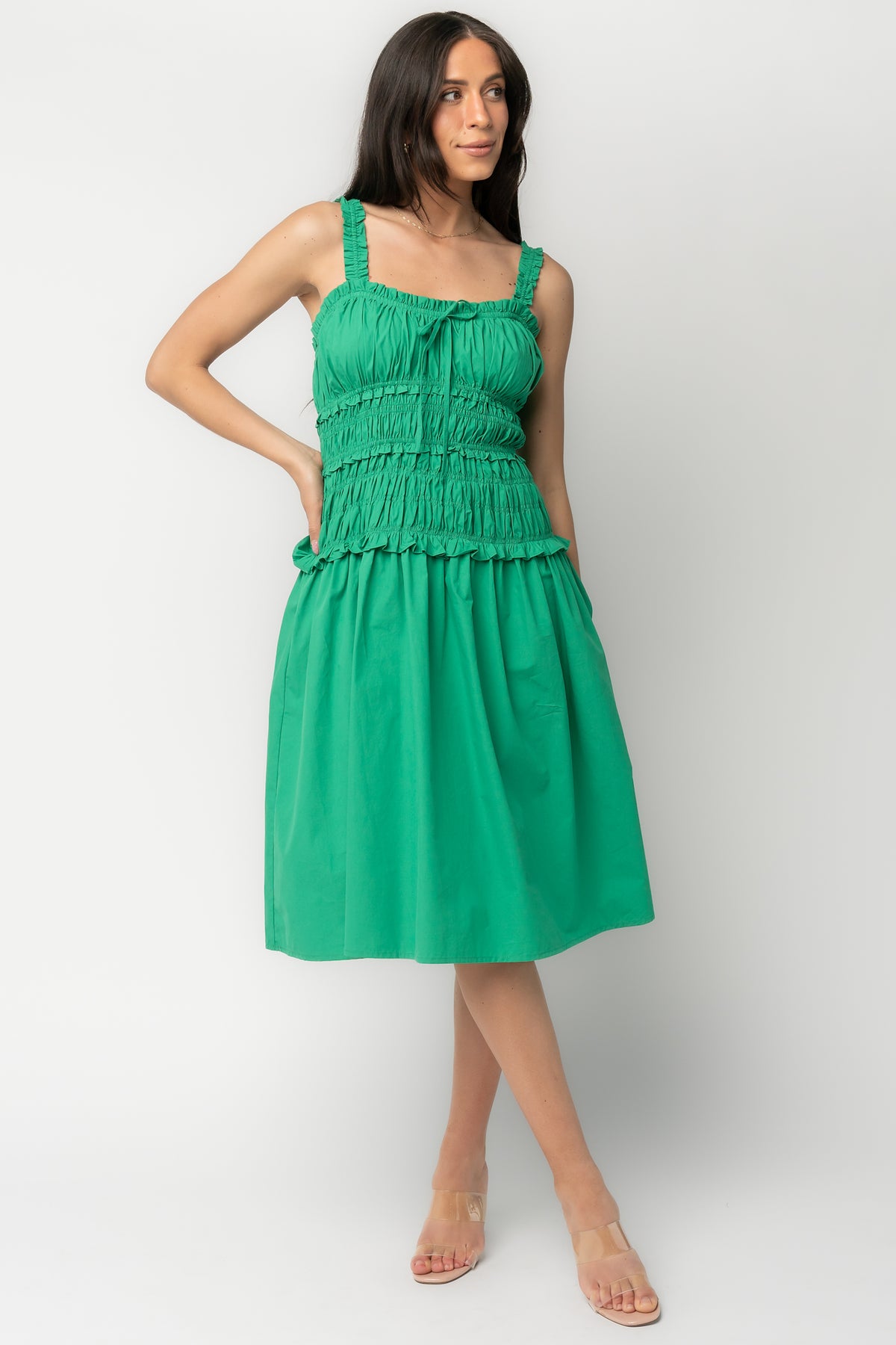 Twiggy Smocked Midi Dress | Green