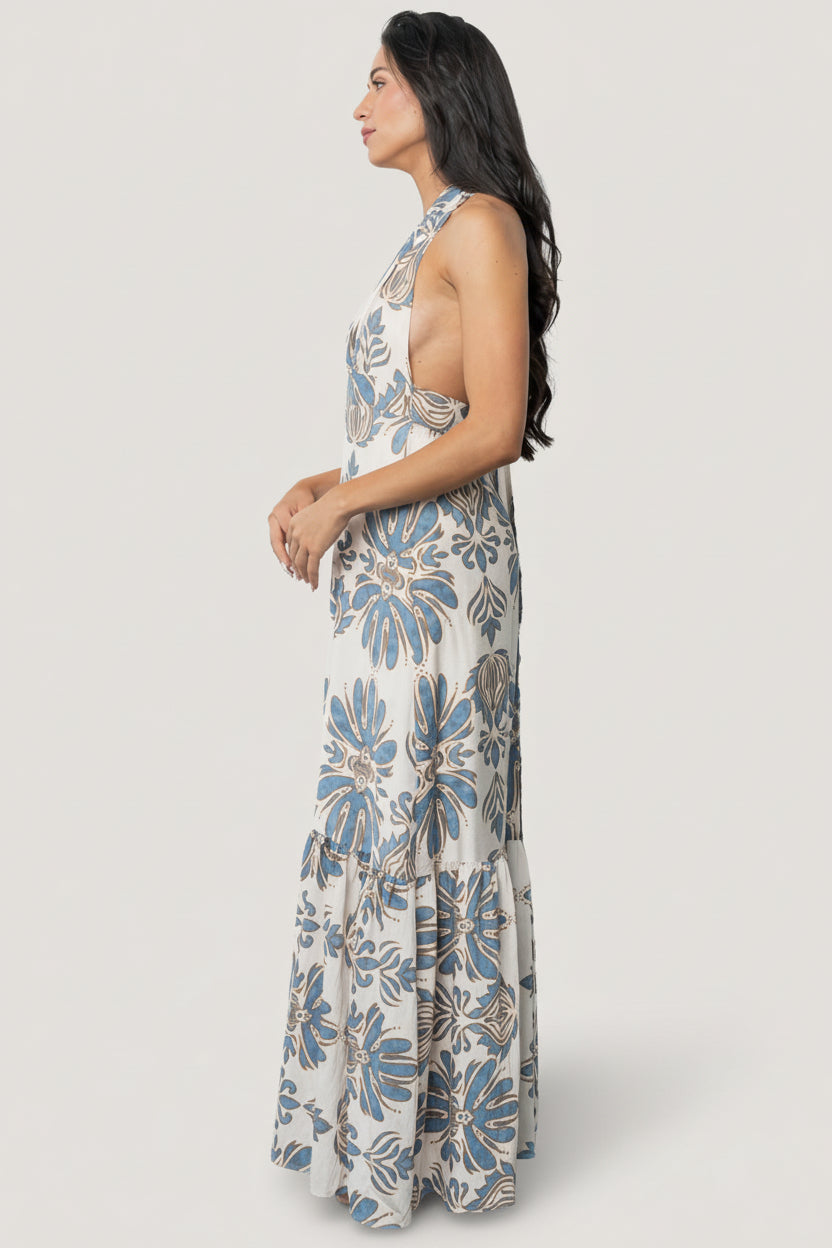 Estrella Halter Maxi Dress | Navy + Tan