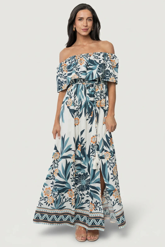 Valentina Off Shoulder Maxi Dress | Multi Print
