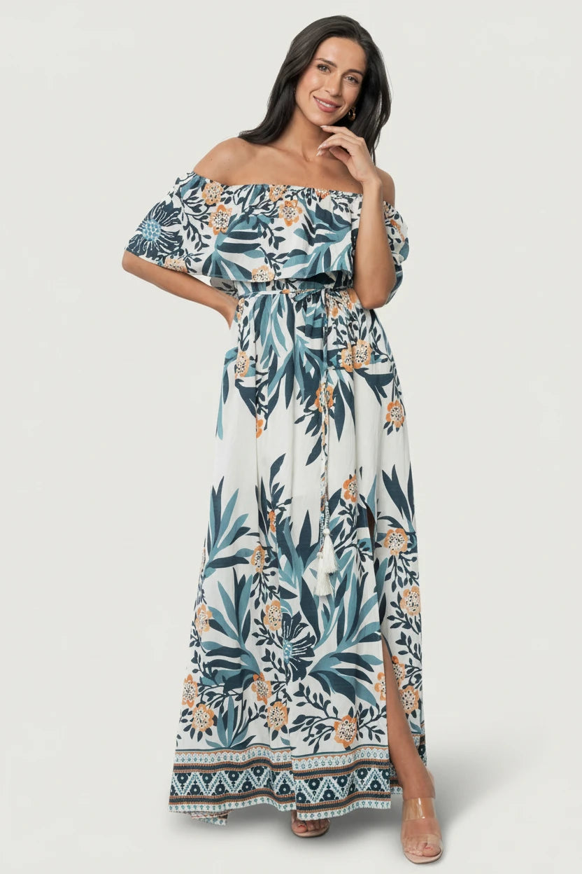 Valentina Off Shoulder Maxi Dress | Multi Print