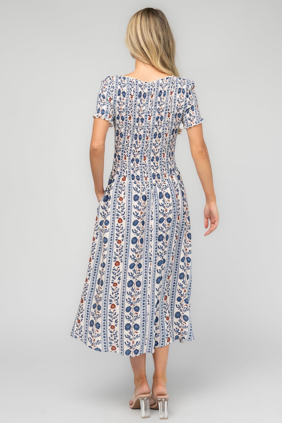 Rhonda Smocked Midi Dress | Blue Floral