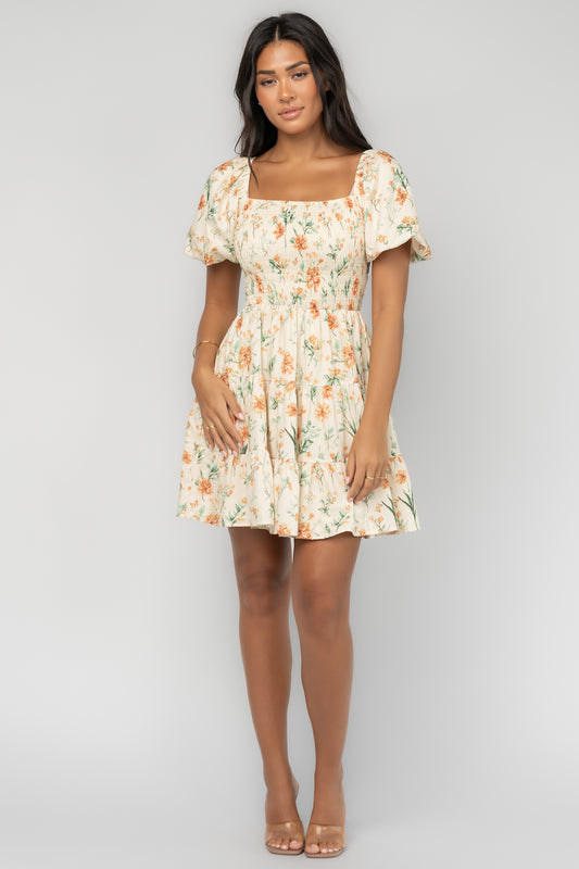 Daze Smocked Dress | Pale Yellow Floral