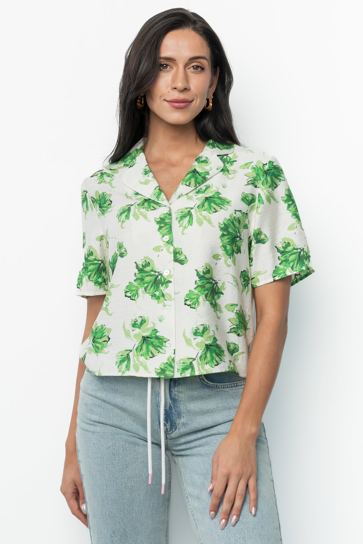 Mar Button Up Top | Green Floral