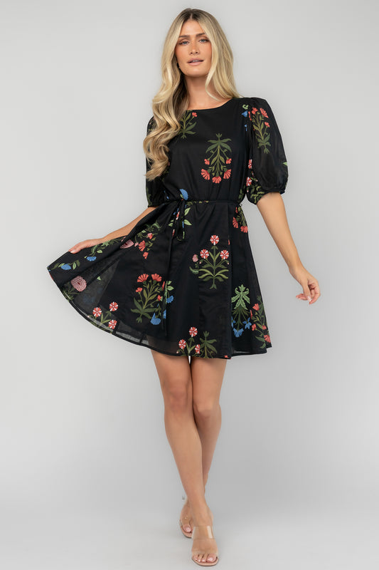 Talia Short Dress | Black Floral