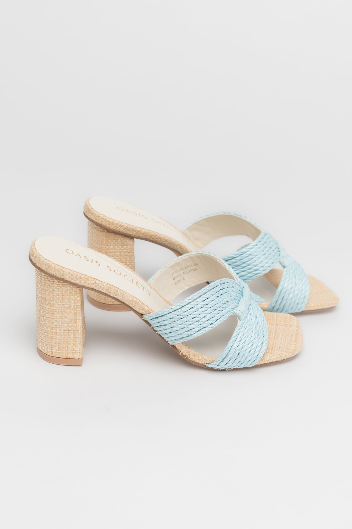 Beth Woven Block Heel | Light Blue + Natural