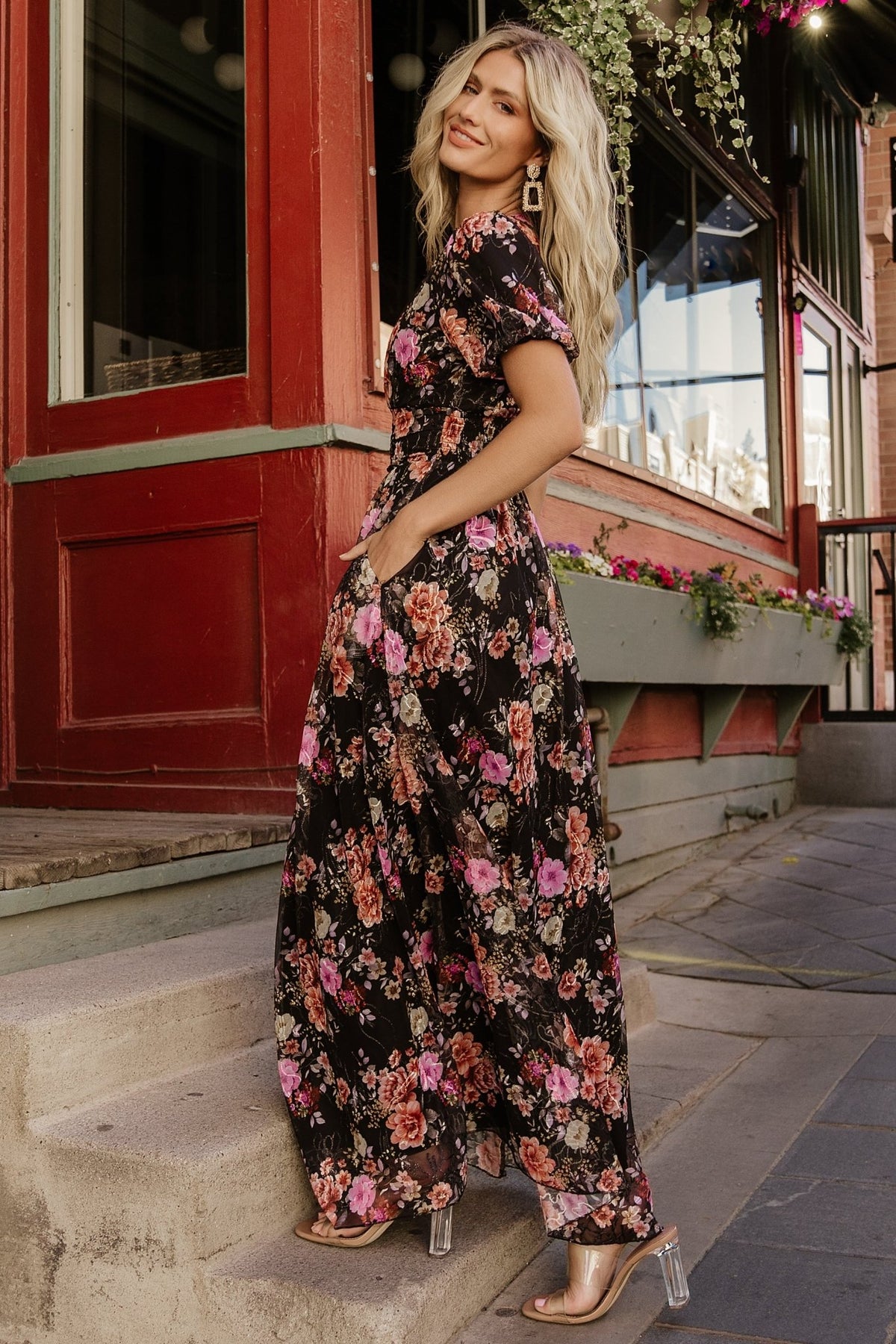 Studio image of Ardley Maxi Dress fabric texture and sleeve detail showing short puff sleeve and fine mesh overlay close-up.