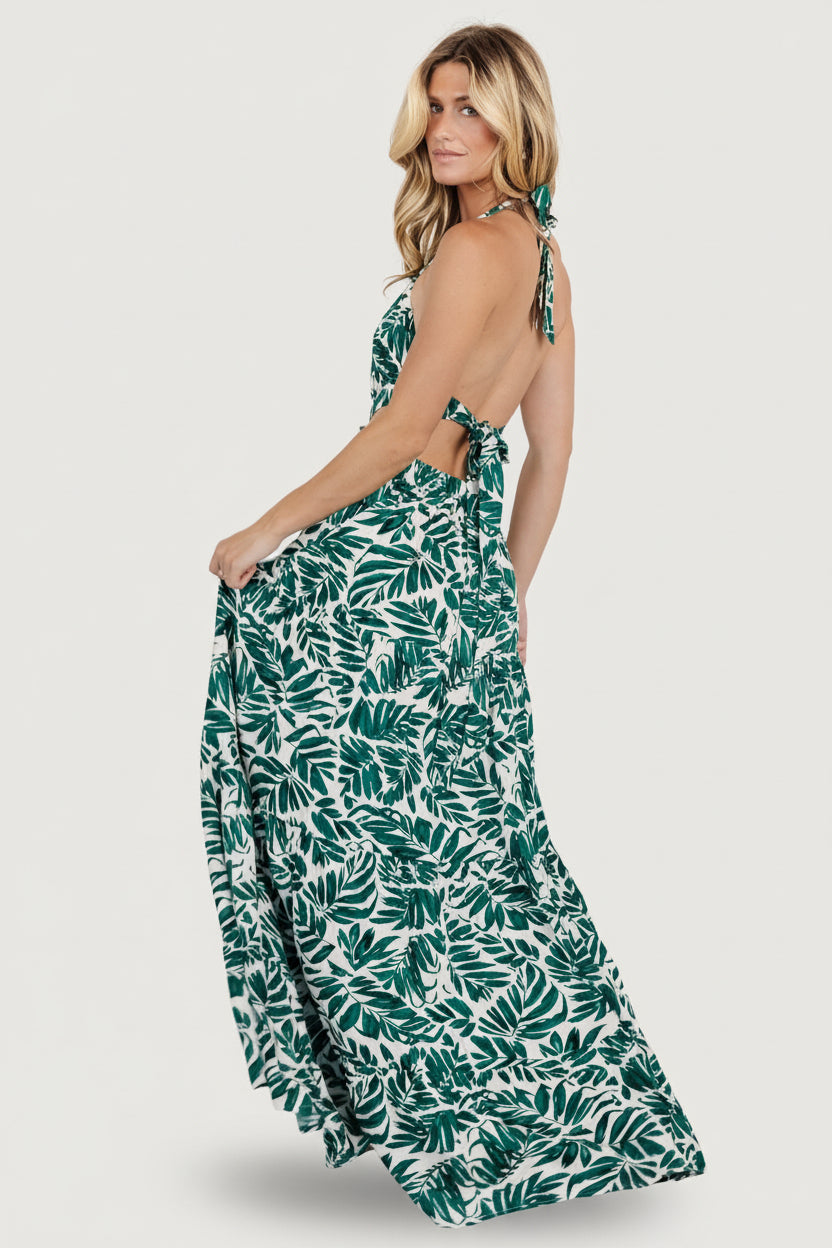 Side view of flowing skirt movement, unlined skirt drape and ankle-skimming length for a vacation-ready silhouette.