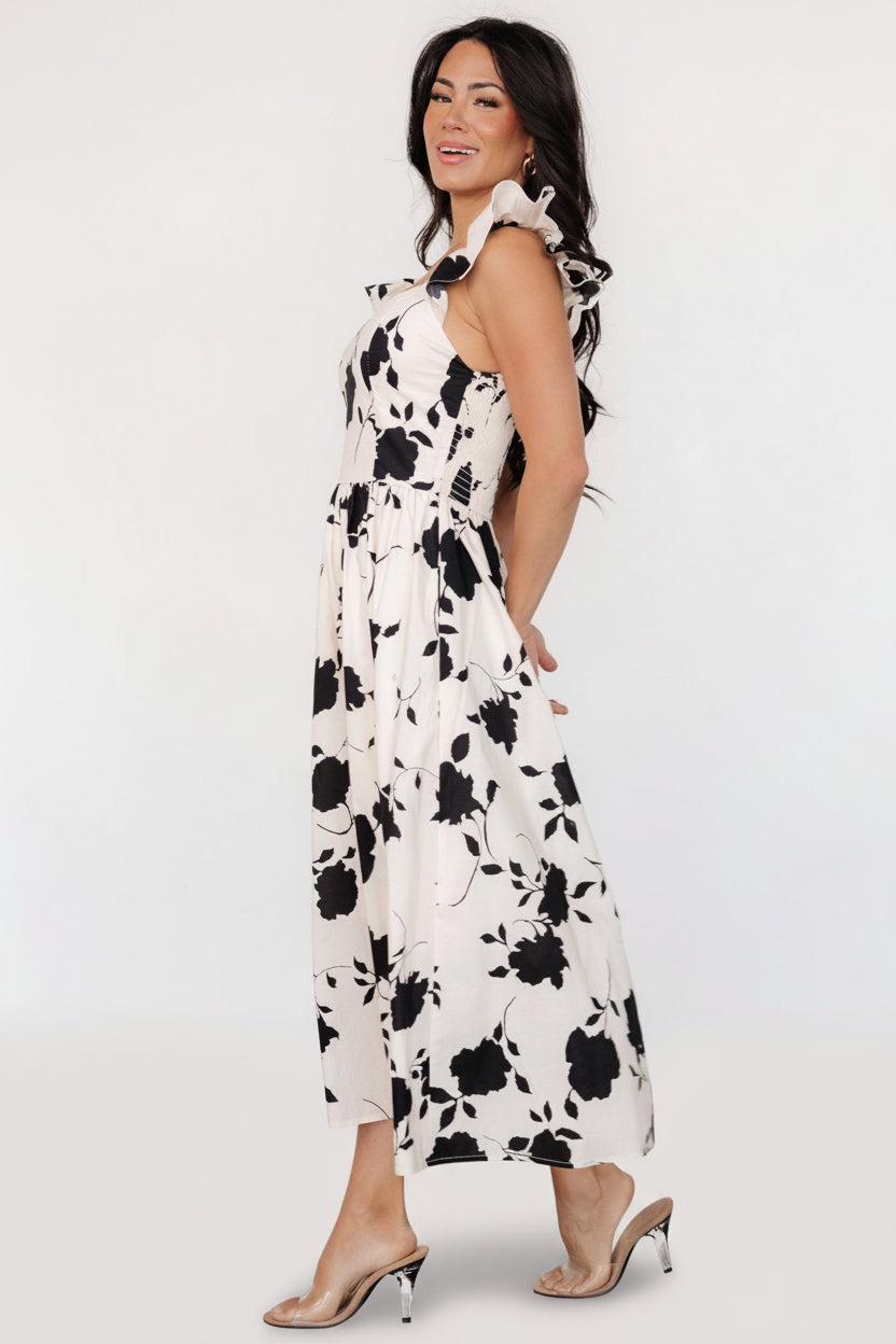 Bridget Midi Dress | Ivory + Black Floral