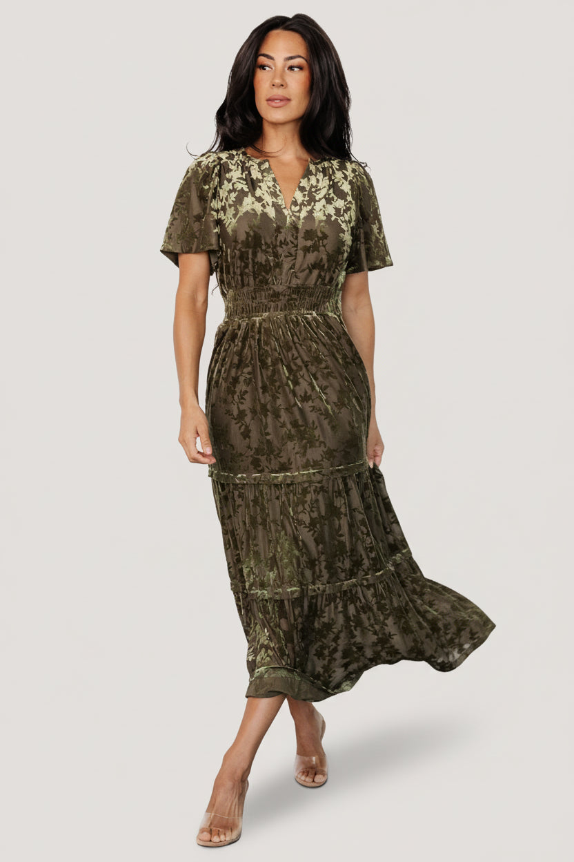 Bronwyn Velvet Dress | Olive