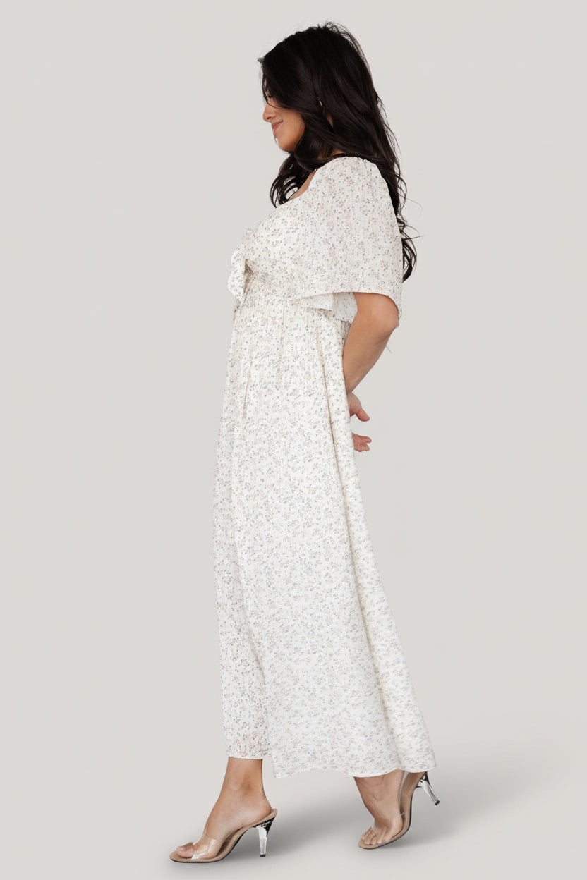 Carah Tie Dress | Off White + Gold Floral