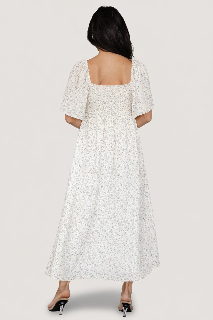 Carah Tie Dress | Off White + Gold Floral