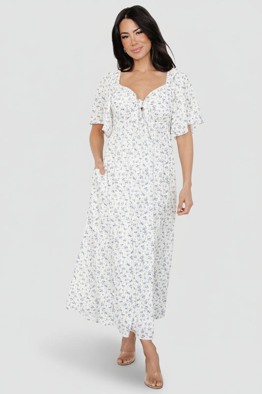 Carah Tie Dress | Off White + Lavender Floral