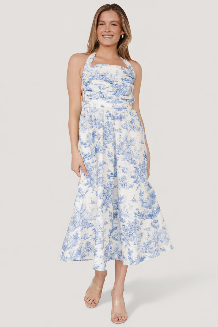 Carolyn Halter Midi Dress | White + Blue