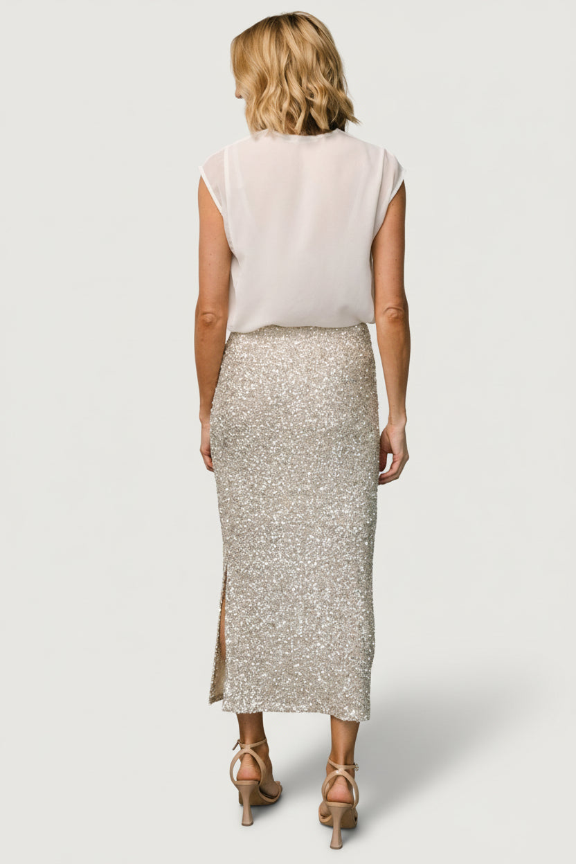 Charmed Sequin Midi Skirt | Champagne