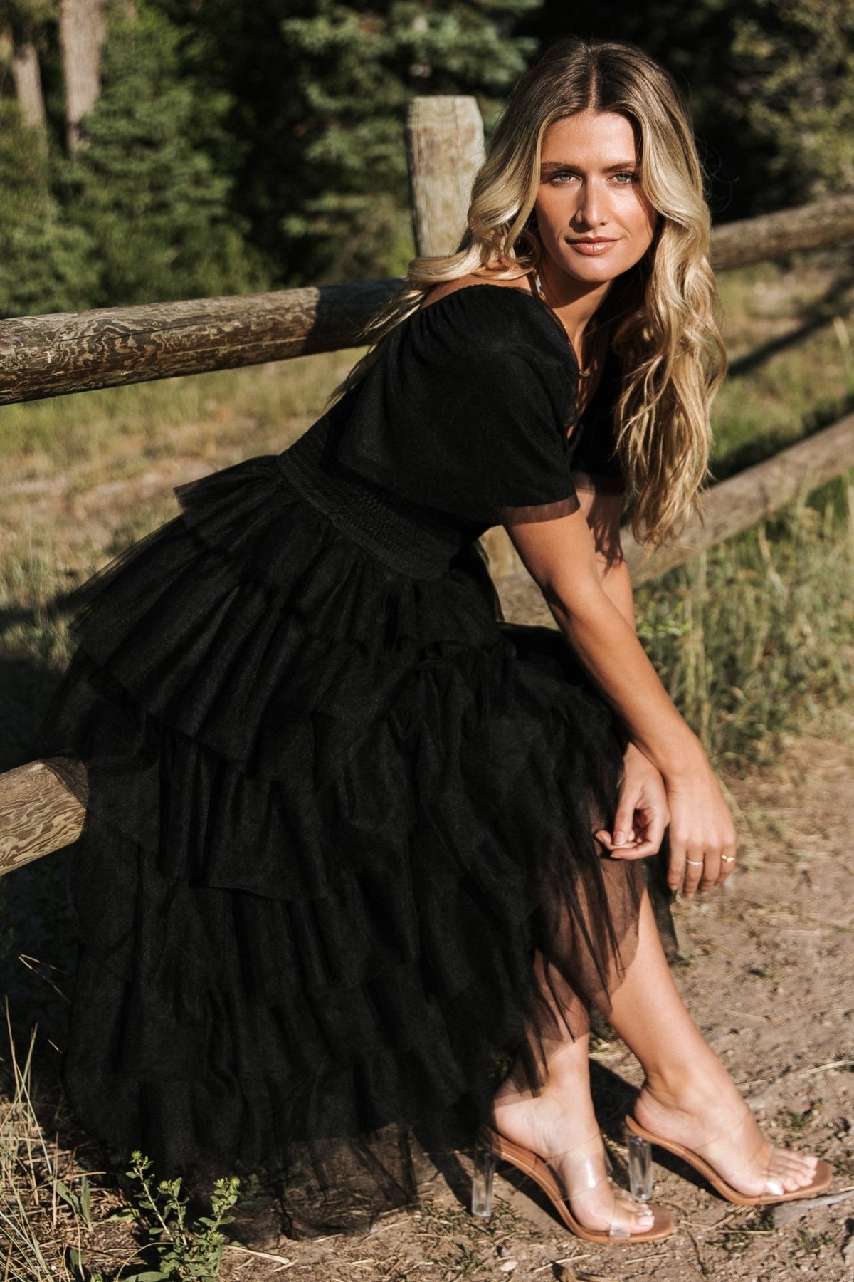 Cherise Tulle Tiered Dress | Black