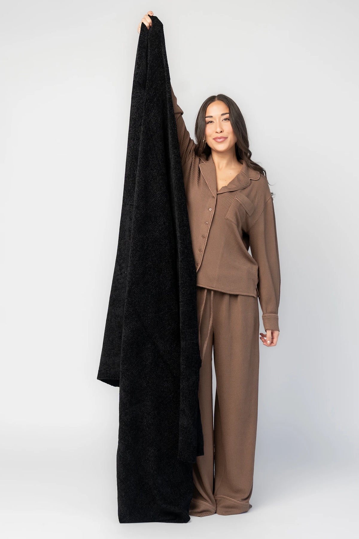 Chrissy Throw Blanket in Black with ultra-soft crushed velvet fabric, plush texture, and generous oversized design.