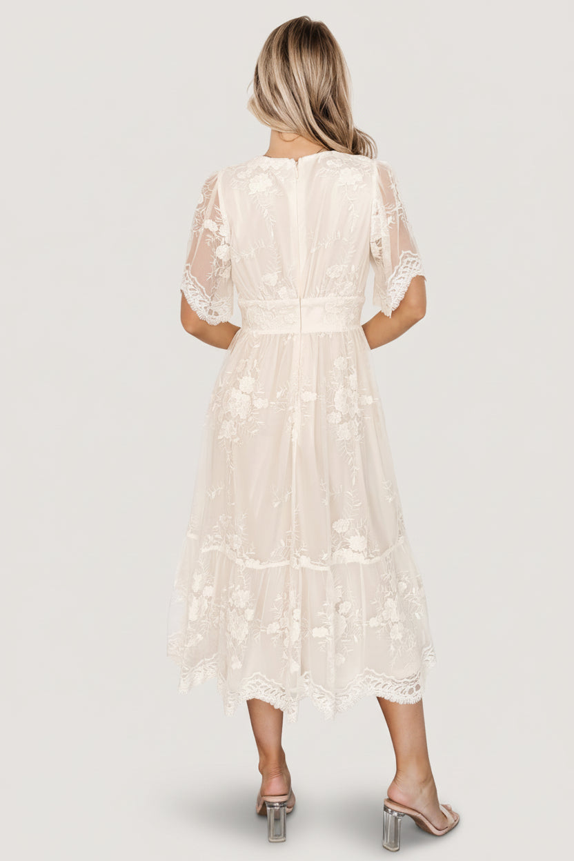 Clarisa Lace Midi Dress | Vintage Cream