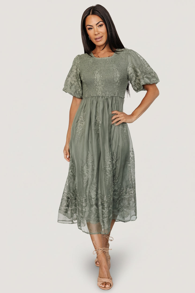 Corrine Embroidered Midi Dress | Deep Sage