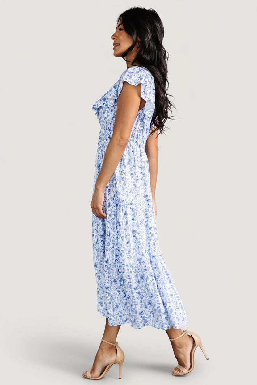 Crete Midi Dress | Blue + White