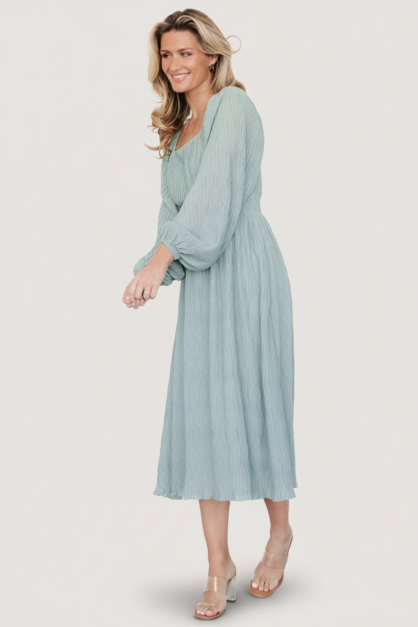Dalton Pleated Midi Dress | Light Sage