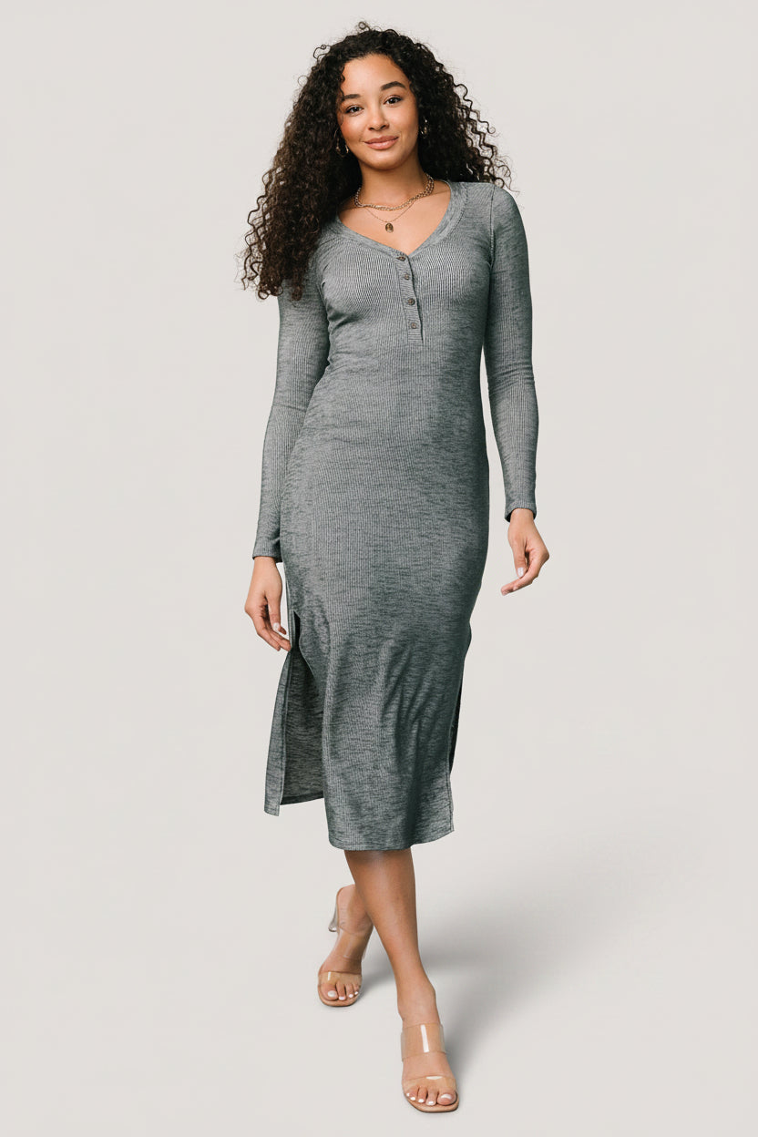 Denver Ribbed Midi Dress | Heathered Jade