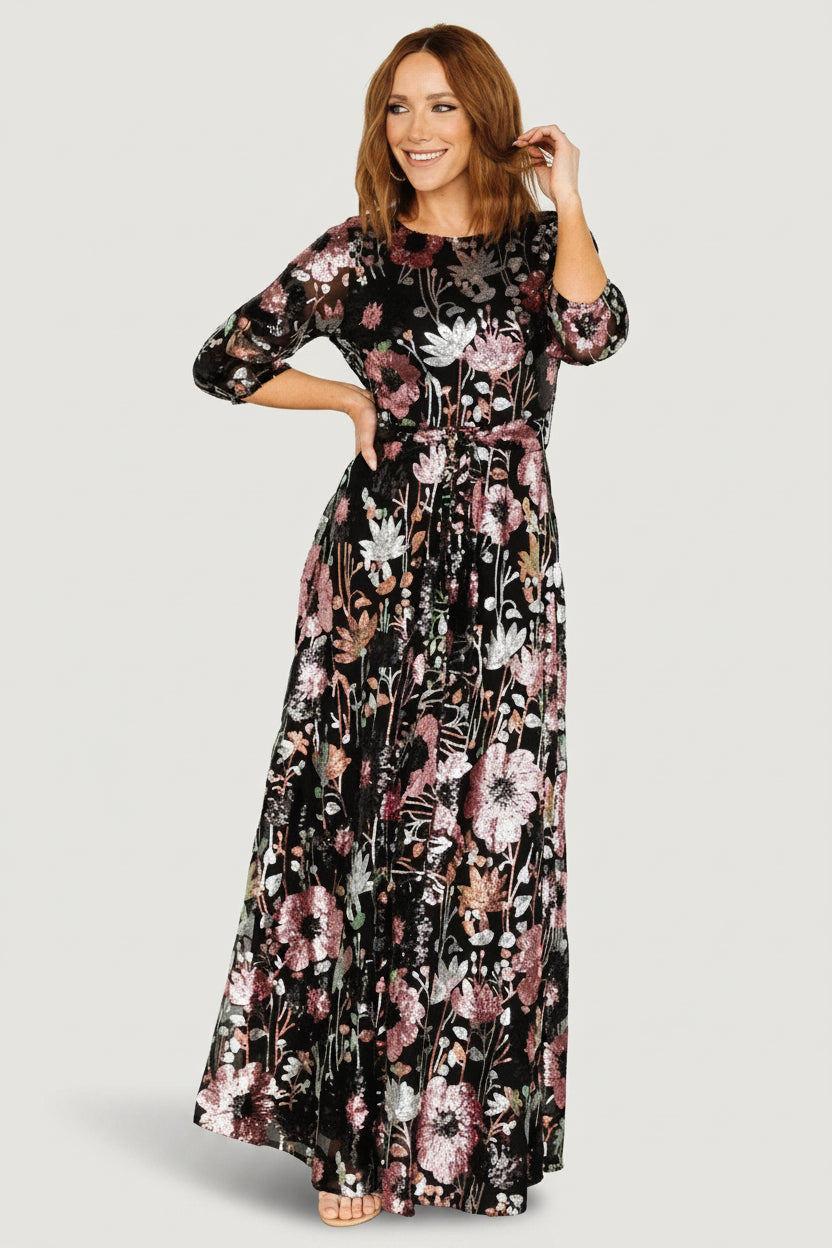 Destiny Sequin Maxi Dress | Black Multi